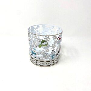 Bath & Body Works 3-Wick Candle Holder Pedestal Sleeve Playing Snowmen